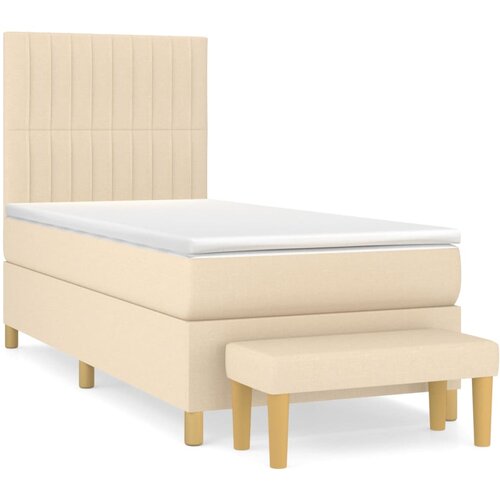 VidaXL Krevet s oprugama i madracem krem 100 x 200 cm od tkanine Slike
