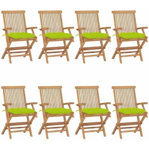  Vrtne stolice s jarko zelenim jastucima 8 kom masivna tikovina