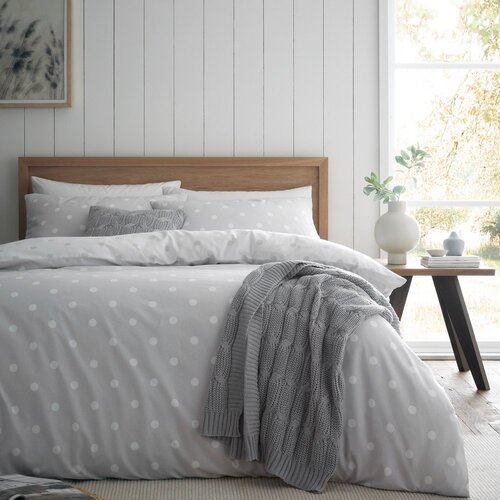 Catherine Lansfield Bela/siva flanelna posteljnina za zakonsko posteljo 200x200 cm Polka Dot &amp;ndash; Slike