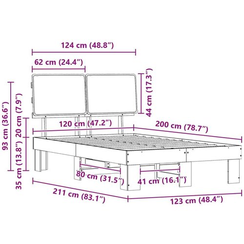 VidaXL Krevetni okvir s tapiciranim uzglavljem Sivo-smeđa 120 x 200 cm Slike