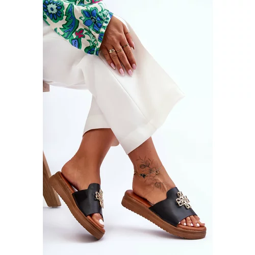 Kesi Leather women's platform sandals with Azera Black decoration