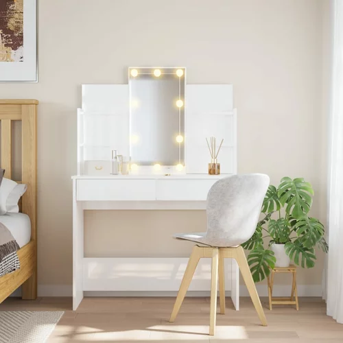 vidaXL Toaletni stolić s LED svjetlima sjajni bijeli 96x40x142 cm