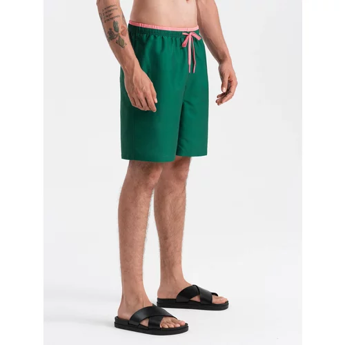 Ombre Men's two-tone ribbed swim shorts - dark green