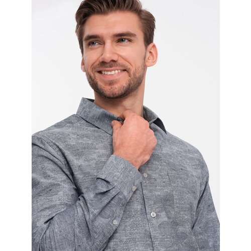 Ombre Classic men&amp;#039;s flannel cotton plaid shirt - gray Slike