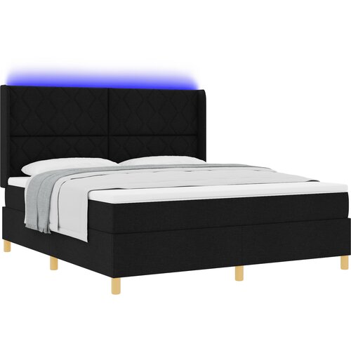 vidaXL Box spring krevet s LED trakama Crna 180 x 200 cm tkanina - Crna 180 x 200 cm Dizajn s rombovima Cene