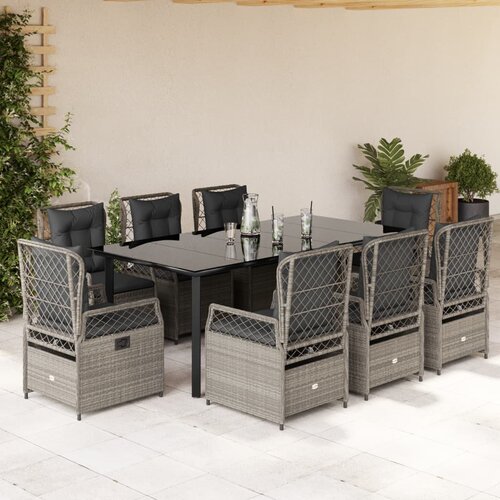  9-dijelni vrtni blagovaonski set od poliratana s jastucima sivi Siva 200 x 100 x 74 cm Cene