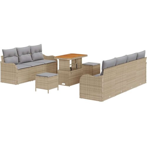  Set Baštenskih Sofa od 10 komada s jastučićima Bež Poli Ratan Akacija 2-sjedalna Baštenska Sofa sa skladištem i jastučićima Bež Cene