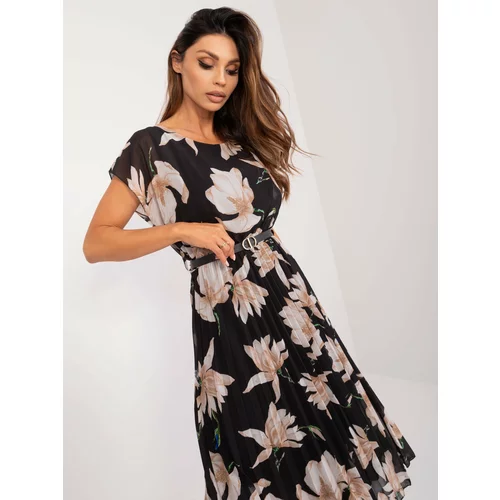 Fashion Hunters Black and beige pleated floral dress