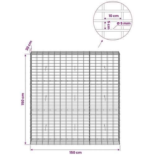  Gabion s žicom debljine 5 mm i mrežom 5x10 cm 150x30x150 cm - 30 cm 150 cm 150 cm Slike
