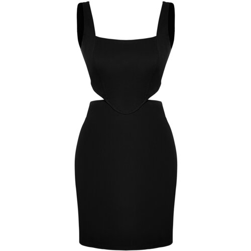 Trendyol Black A-Cut Mini Cotton Woven Window/Cut Out Detail Woven Mini Dress Slike