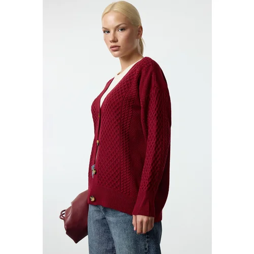 Trendyol Claret Red Wide Pattern Basic Knitwear Cardigan