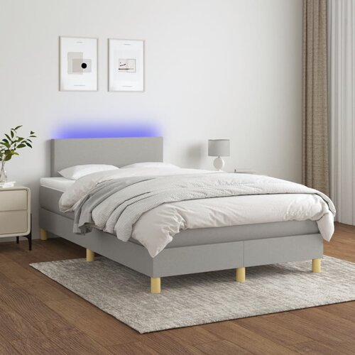 VidaXL Krevet box spring s madracem LED svjetlosivi 120x200 cm tkanina Slike