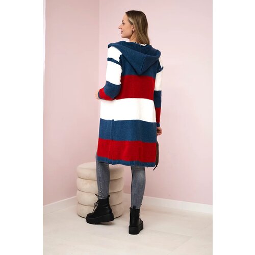 Kesi Three-color striped sweater ecru+jeans+red Slike