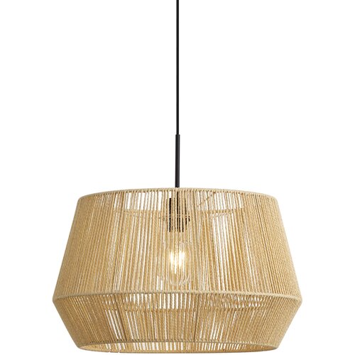 QAZQA Hanglamp zwart met beige papieren touw kap 50/50/30 - Combi 1 Slike