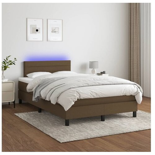  Box spring postelja z vzmetnico LED tem. rjava 120x200 cm blago Cene