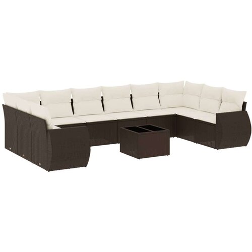 VidaXL 11-dijelni set vrtnih sofa od poliratana s jastucima smeđi Slike