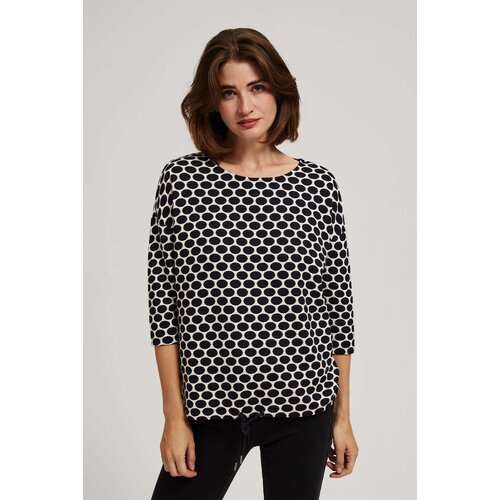 Marisse Blouse With A Geometric Pattern, White And Navy Blue Cijene