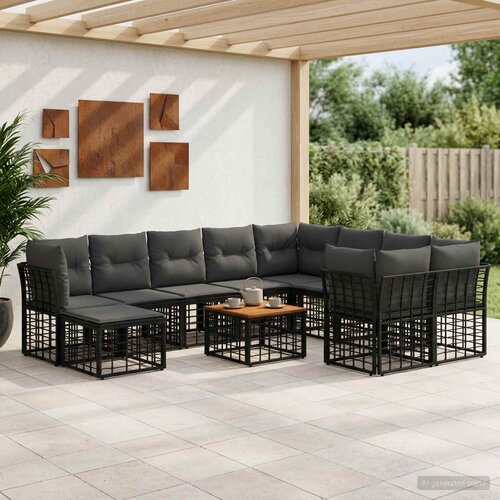  Set vanjskih sofa 11 kom. Crna i tamno siva poliratan Cene