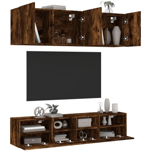  The Living Store Komplet TV omaric 5-delni dimljeni hrast inženirski les - Stenska TV Enota, (21555633) Slike