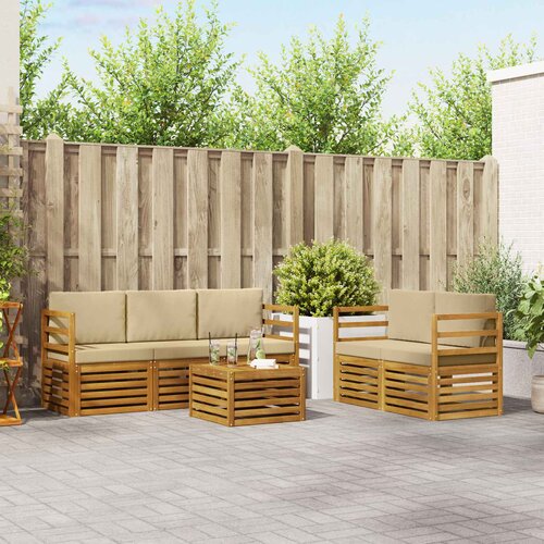  Set vanjskih sofa 6 kom. Prirodna i bež Čvrsto drvo akacije Cene