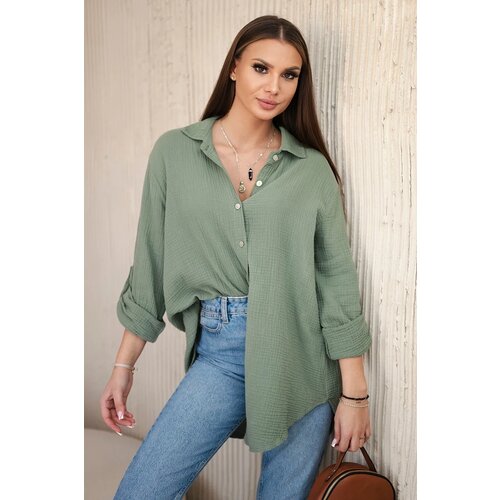 Kesi Włoski Cotton muslin shirt oversize khaki Cene