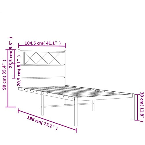  Metalni okvir za krevet s uzglavljem bijeli 100x190 cm Slike