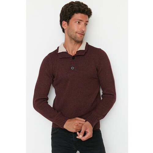 Trendyol Claret Red Men's Slim Fit Half Fisherman Buttoned Knitwear Sweater Cene
