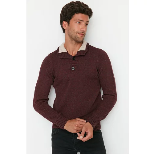 Trendyol Claret Red Men's Slim Fit Half Fisherman Buttoned Knitwear Sweater