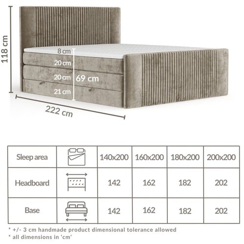 Maison de R&amp;ecirc;ve Svetlo rjava boxspring postelja s prostorom za shranjevanje 200x200 cm Bergamo &amp;ndash; Slike