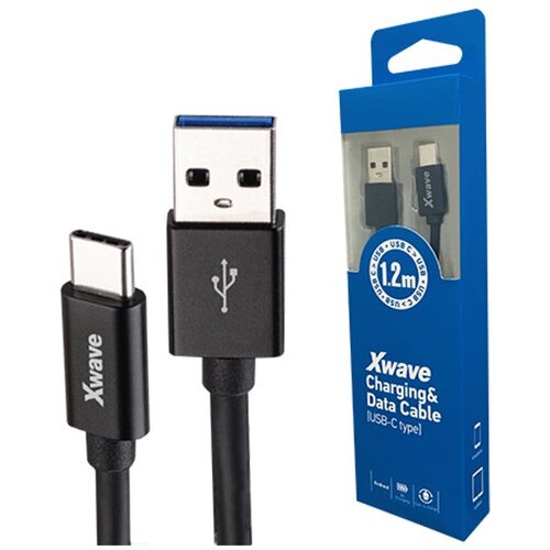 X Wave kabl usb tip c mu&amp;scaron;ki na tip a mu&amp;scaron;ki 1.2M 3A, pvc crni pvc Slike