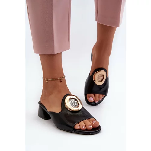 Kesi Elegant women's low-heeled slippers with gold trim Black Uzimila