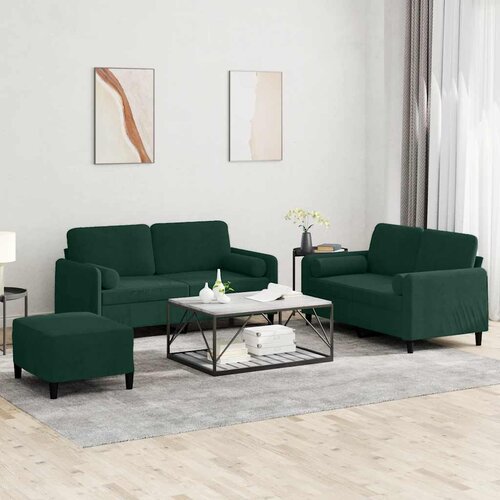  3-dijelni set sofa s jastucima tamnozeleni bar&scaron;unasti Cijene
