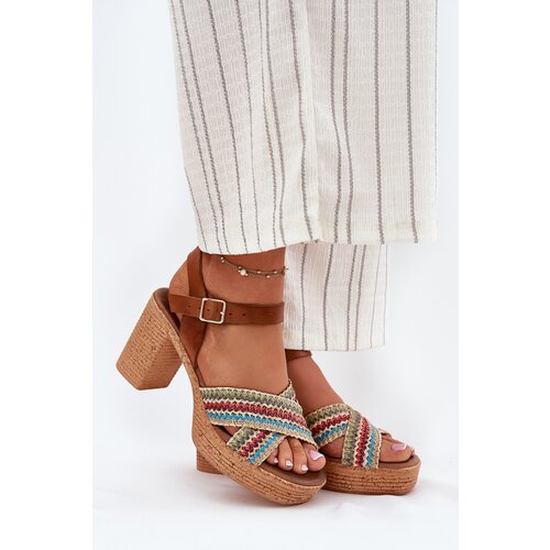 Zazoo Leather Heeled Sandals With Braiding On Straps Brown 40460 Slike