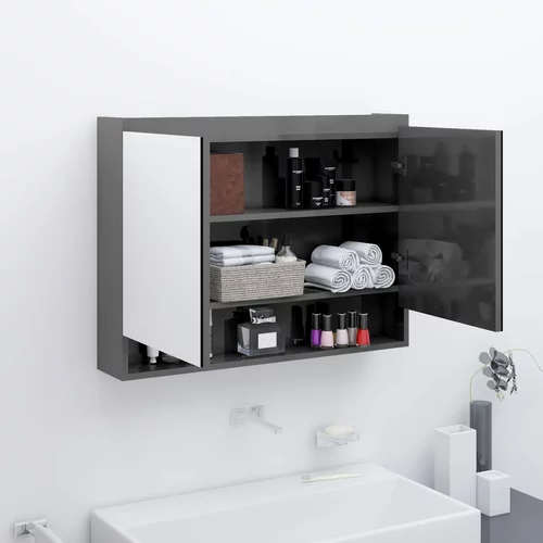 vidaXL Kopalniška omarica z ogledalom 80x15x60 cm MDF sijoče siva