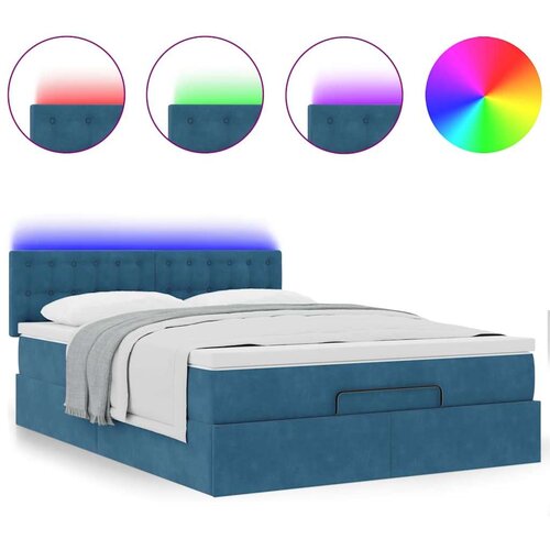 VidaXL otomanski krevet s madracem&amp;amp;led tamnoplavi 140x190cm bar&amp;scaron;unasti Slike