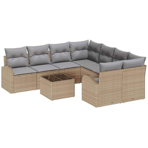 vidaXL Kavčna garnitura z blazino 9 pcs Bež in siva poli ratan, (5000138376) Cene