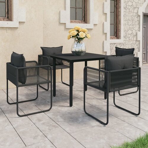 PVC 5-dijelni vrtni blagovaonski set od ratana crni Slike