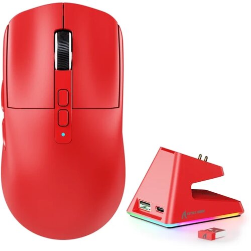 Attack Shark bežični gaming mi&amp;scaron; X6 PAW3395/26000 dpi/superlight/trimode/red + charging dock Slike