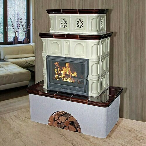 DOMOFIRE Kamin na drva Salzburg (9 kW, Kapacitet grijanja prostorije: 180 m&amp;sup3;, Obloga: Keramika, Bež-smeđe boje) Slike