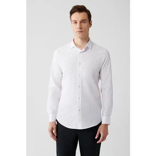 Avva Men's White Classic Collar Embossed Cotton Slim Fit Slim Fit Shirt