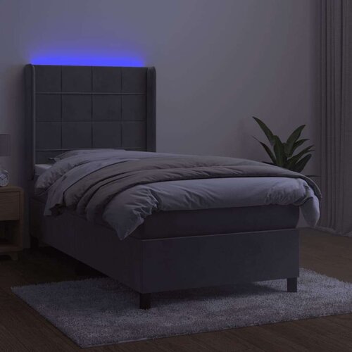  Box spring s madracem LED svjetlosivi 90x190 cm bar&amp;scaron;un Slike