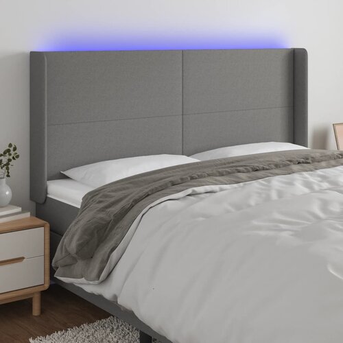 VidaXL LED posteljno vzglavje temno sivo 203x16x118/128 cm blago Slike
