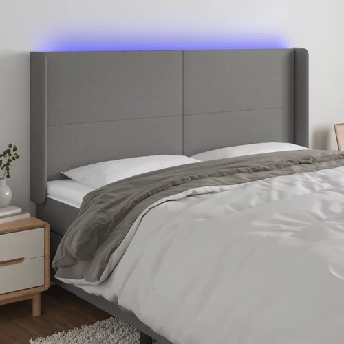 vidaXL LED posteljno vzglavje temno sivo 203x16x118/128 cm blago