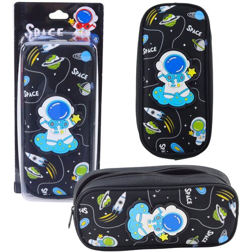  School Pencil Case Space Cosmonaut Two Pockets Black Cene