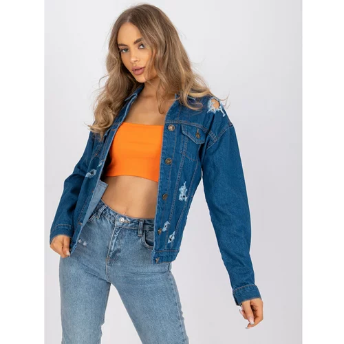 Fashion Hunters Blue denim jacket with holes from RUE PARIS