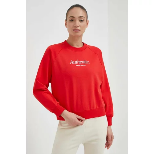 New Balance Bombažen pulover ženska, rdeča barva
