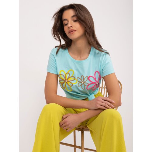Fashion Hunters Mint T-shirt with floral appliqu&amp;eacute; BASIC FEEL GOOD Slike