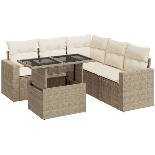 VidaXL 6-dijelni set vrtnih sofa s jastucima bež od poliratana Slike