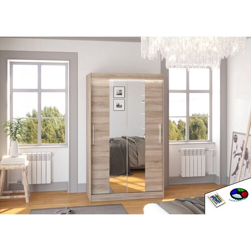 ADRK Klizni ormar SANTOS s ogledalom i LED rasvjetom, 120 cm - HRAST TARTUF Cene