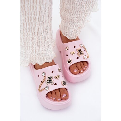 Boto Women's Foam Slippers On Massive Platform With Golden Decorations Pink Ivoriel Cijene
